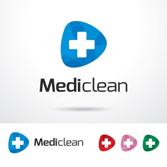 Medic Clean medical logo design idea in blue color